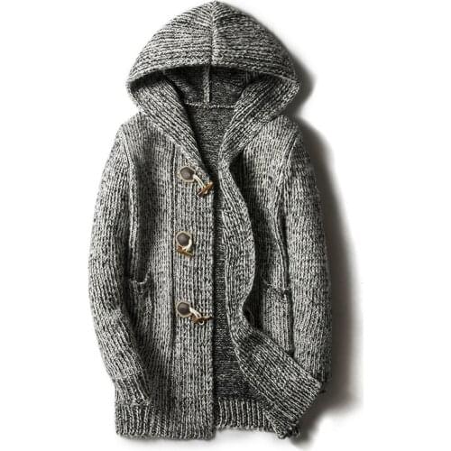 2020 New Winter Mens Sweaters Fashion Male Long Knitted Sweater Hooded Coats Casual Slim Fit Knitted Cardigan Brand Clothing