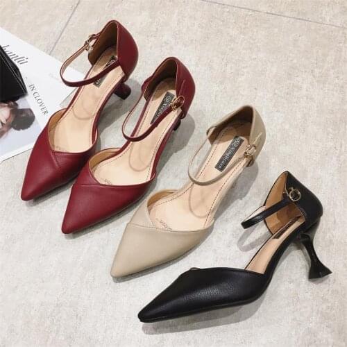 2021 spring and autumn new womens buckle high heels all-match small fresh pointed stiletto sandals