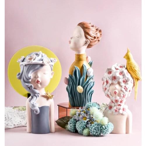 2020 New Arrial Nordic Ins Home Decorations People Statues Resin Figurines Flower Woman Sculpture Living Room Decoration Crafts