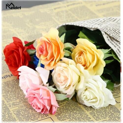 Single Branch Artificial Silk Rose Flower Fake Flowers Rose Wedding Centerpiece Arch Door Home Party Decor Simulation Rose Flore
