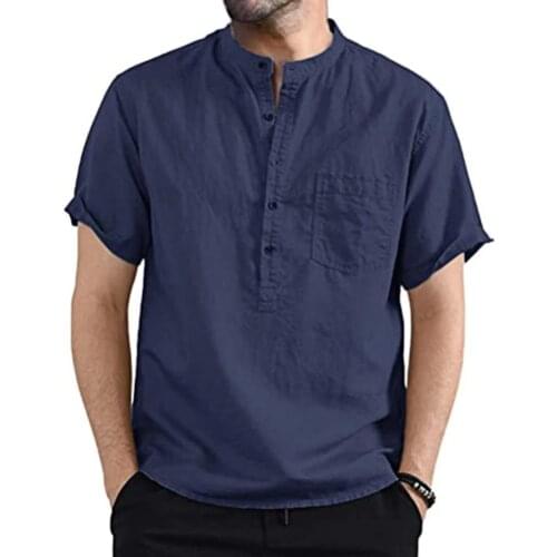 60% Dropshipping!Vintage Solid Color Shirts for Men Casual Long Sleeve Stand Collar Blouse Shirt Male Streetwear 2021 Plus Size