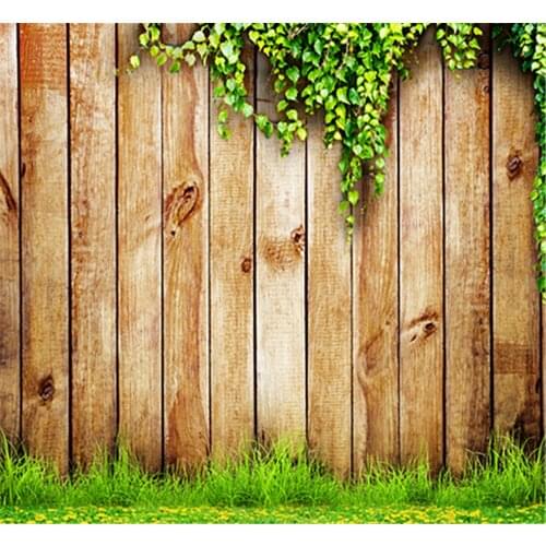Real Wooden Wall Photographic Camera Backdrop 5x7 Green Leaves Grassland For Real Wedding Photo Shoots Photo Studio Background