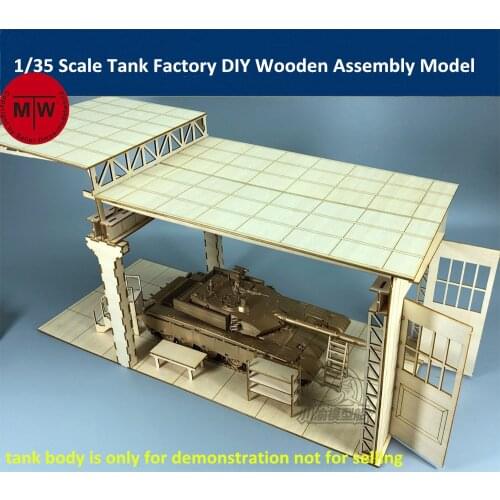 1/35 Scale Tank Factory Garage Repair Shop Tank Scene Diorama DIY Wooden Assembly Model Kit