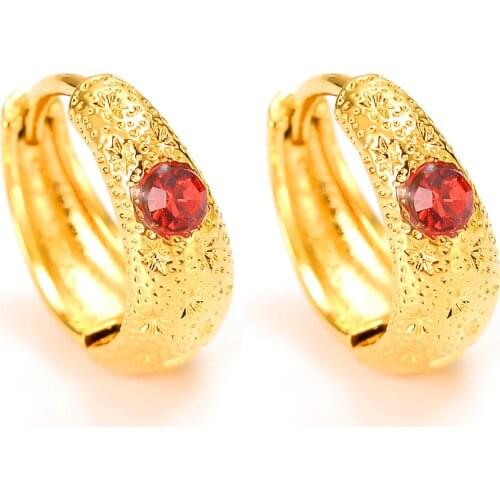 Red Zircon earring Luxury Lovely Kid Girls Security Safety CZ Princess Solid Gold GF crystal Fine earrings Jewelry gifts women