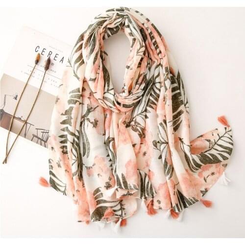 Spring Ladies Leaf Printed Shawl Scarf Long Neck Wraps Women Hijab Scarves Pashmina Foulards
