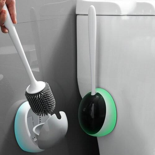 TPR Brush Toilet Brush Head No Dead Corners Household Wall-Mounted Shelf Wash Squat Toilet Brush Set Creative Bathroom Silicone