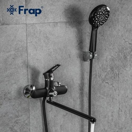 Frap Black Bathroom Faucet Outlet Pipe Bath Shower Faucet Brass Body Bathroom Tap White Bathtub Faucet F2249-6