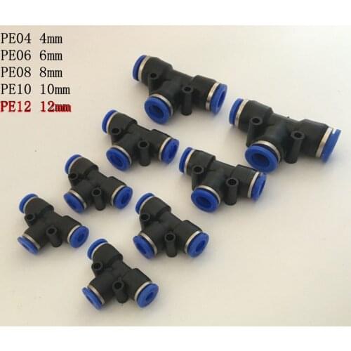 Piping T-type Push In Equal Tee Pneumatic Air Quick Connector 12mm Pack of 20