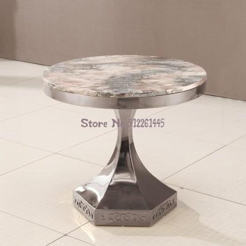 Carriway Marble Dining Table Stainless Steel Corner Table Marble Round Table Leisure Tea Table Hotel Round Table Tea Table