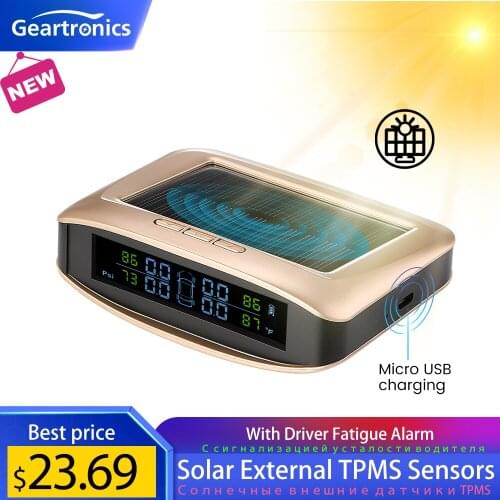 Solar TPMS External Sensors Car Vehicle Tire Pressure Monitoring Sensor Temperature Alarm System Driver Fatigue Alarm