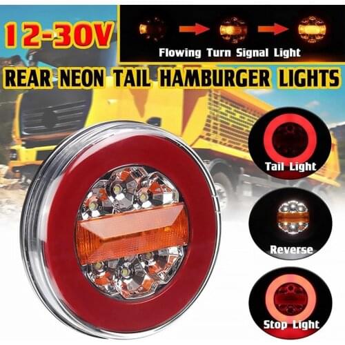Round LED 4IN1 Truck Taillight 12-24V Dynamic Tail Trun Signal Reverse Lamp Rear Brake Stop Light for Trailer RV Lorry