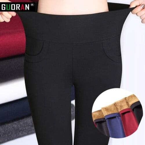 Women Pants Trousers Winter High Waisted stretch Outer Wear Fashion Slim Warm Thick pencil pants Women female patchwork office