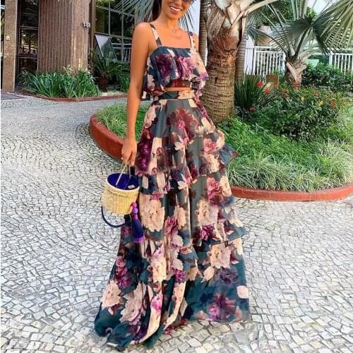 Sexy Tube Top Suit Long Skirts Womens 2021 Summer New Sling Zipper vest Top Lotus Leaf Long Skirt 2-piece Suit