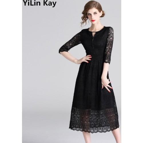 YiLin Kay High-end custom spring lace Womens dress 2019 Womens Vintage Slim Elegant bead hollowing Maxi Party Dress