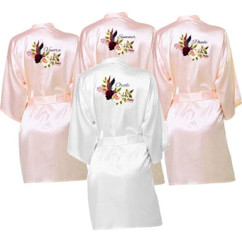 Custom Name Flower Print Women Silk Satin Robes Hen Party Bachelor Party Wedding Gifts