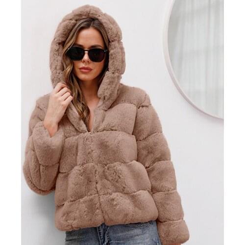 Hooded Zipper Closure Winter Women Coat Faux Fur Long Sleeve Short Type Fluffy Cardigan Outerwear Jacket Women Casual 3XL