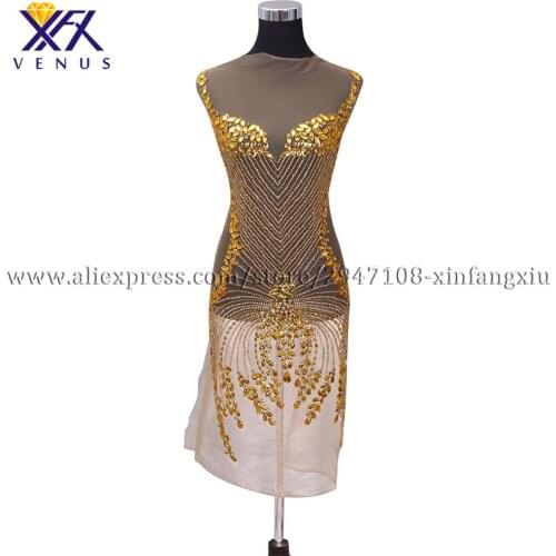 XFX VENUS Rhinestone Beaded Appliqued Patch Handmade embroidered Patches for wedding dresses 1 set