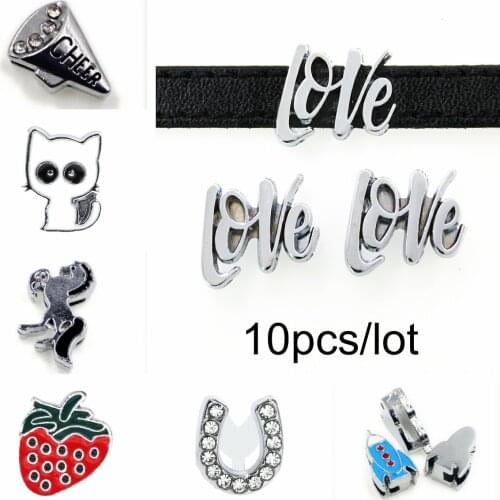10Pcs/Lot 8mm Slide Charms Bracelet Making For Women Jewelry Love Horse Ribbon DIY Wristbands Pet Collars Keychain Necklace Gift