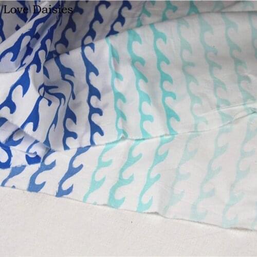 100% Cotton Poplin WHITE Blue Wave Positioning cloth Thin Fabric for DIY Summer Handwork Apparel Shirt Dress Skirt Handwork