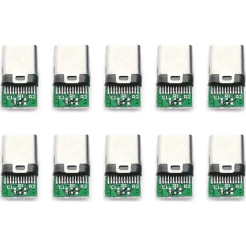 10pcs USB 2.0 Type C 24 Pins Connector Male Socket Adapter to Solder Wire PCB Board