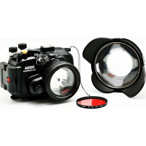40m/130ft for Sony A6000 (16-50) Underwater Camera Housing + Wide Angle Dome port lens + 67mm Red Diving Filter
