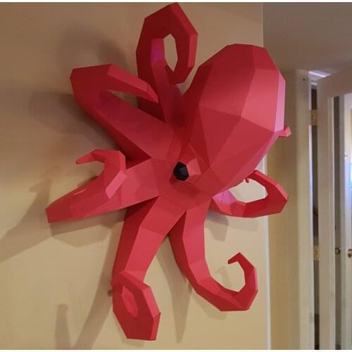 50cm Creative Paper Model Marine Life Big Octopus 3D Model Wall Mount Papercraft Wall Decoration Puzzle Low Poly Polygonal Toys