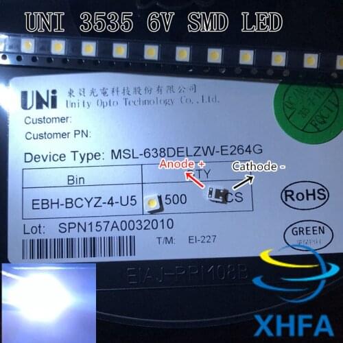 500pcs/lot For UNI LED backlight LCD TV 3535 3537 LED SMD Lamp bead bead 1W 6V 3535 1.2W Cold white UNI MSL-638DEZW-E26SC