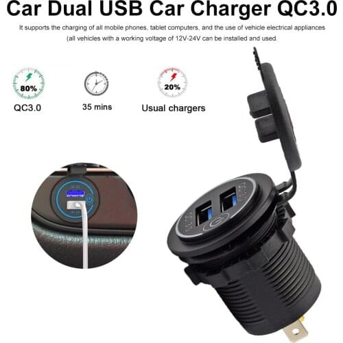Car Motorcycle Charger Quick Charge QC3.0 Dual USB Charger Socket Waterproof Power Outlet with Touch Switch for Car Boat Moto
