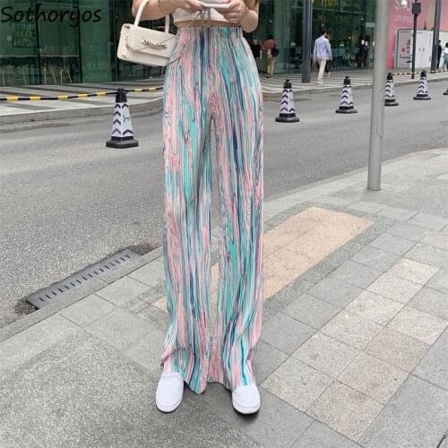 Draped Casual Pants Women Elegant Plus Size S-3XL Straight Tender Tie Dye Chic Harajuku Trousers Mopping Spring Summer Ladies OL