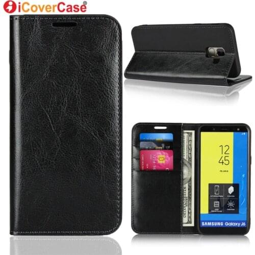 Really Leather Flip Coque Etui For Samsung Galaxy J6 J 6 2018 Cover Case Genuine Leather Wallet Bag Mobile Phone Fundas Carcasas