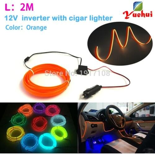 DC-12V By 10 Color Choice Car party Decor LED Thread Indoor Decals Tags Flexible Neon Light 2M 2.3mm-Skirt EL Wire Rope Tube