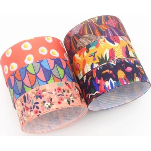 DHK 50yards Jungle Flower Umbrella egg Printed Grosgrain Ribbon Accessory Hairbow Headwear Decoration DIY Wholesale OEM S1397