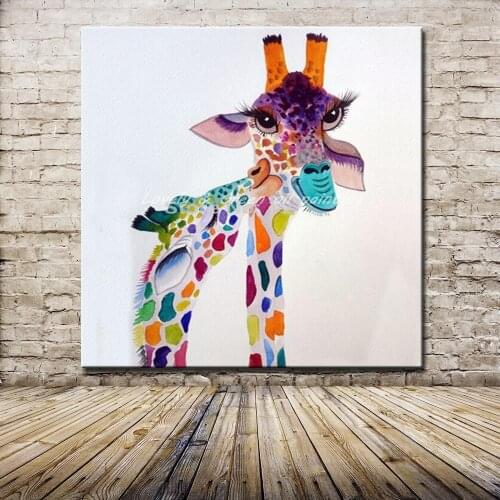 Mintura Wall Picture Hand Painted Cartoon Lovely Giraffe Animal Oil Painting On Canvas Pop Art Poster For Living Room Home Decor
