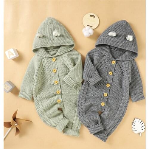 Imcute Lovely Baby Girls Boys Hooded Jumpsuit, Spring Autumn Warm Solid Color Long Sleeve Single Breasted Romper, 0-18Months