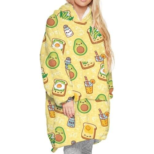 Lazy Blanket Sweater Hooded Casual Home Wear Lazy TV Blanket Autumn and winter couples fruit digital printing loose and warm