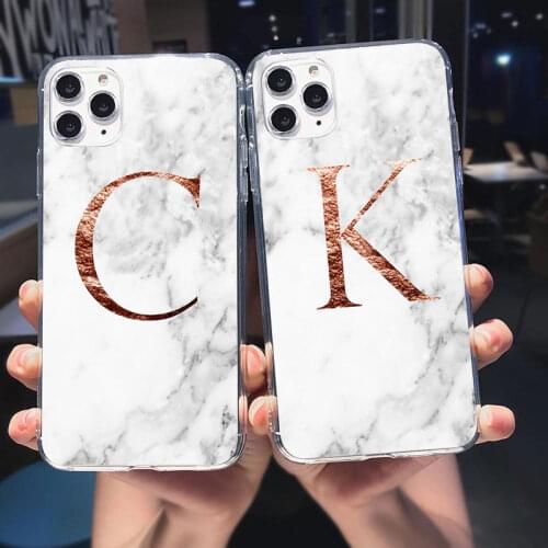Matte Marble Phone Case For iPhone 11 Pro Max 7 8 Plus XS Max X XR XS Max SE 2020 6 6S Initial Letter A Z Crown Soft Cover Coque
