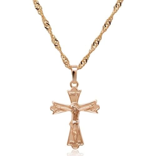MxGxFam Golden Color 18 k Cross Pendant Necklace No Stone with 45cm Wave Matching Chain