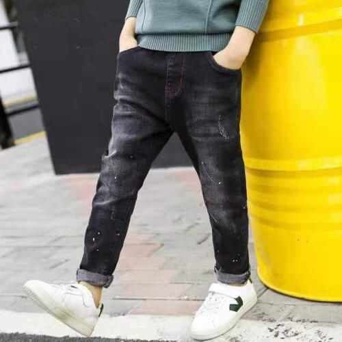 2020 new spring and autumn childrens denim pants fashion hip-hop boys jeans cartoon holes jean for boy denim long trousers