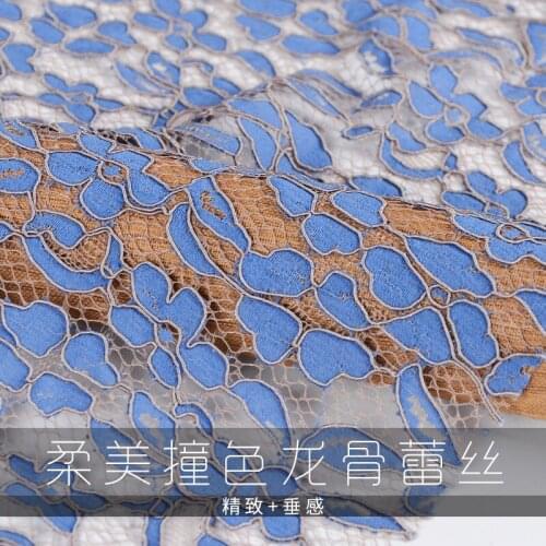 New imported high-end blue impact coloring lace lace dress dress, advanced custom fabric, handmade DIY fabric