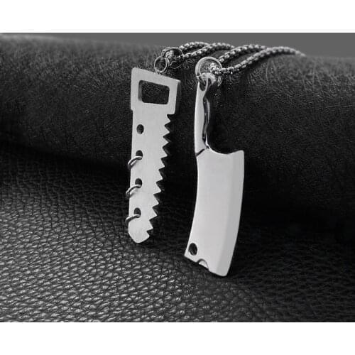 Street awn stab kitchen knife pendant necklace punk dark black old vintage saw chain accessories