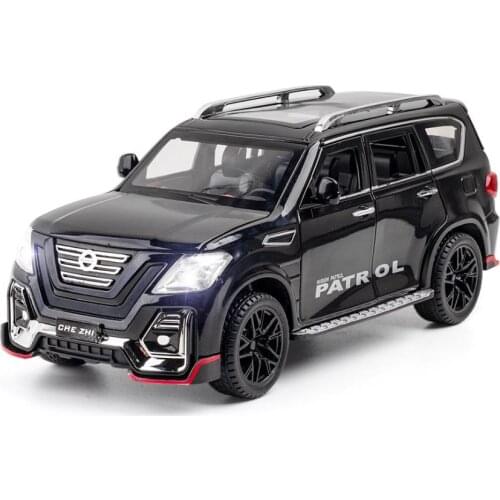 Hot 1:24 scale Nissans orv Patrol metal model with light and sound SUV diecast car pull back vehicle toys collection for gifts