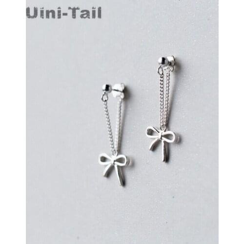 Uini-Tail hot new 925 sterling silver temperament bow hanging earrings female Korean version of simple fashion jewelry GN907