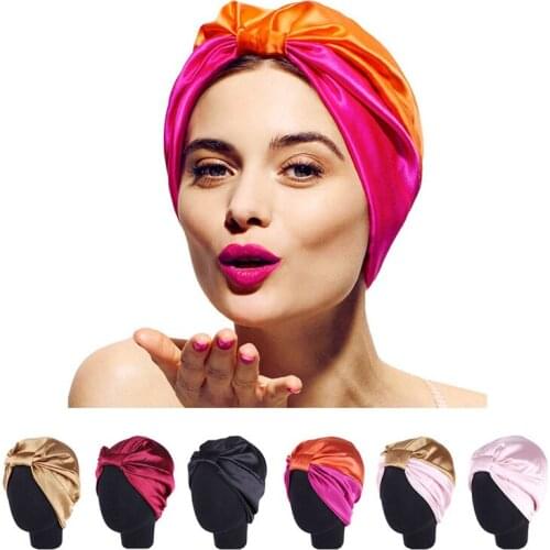 Double Layer Stretch Silk Turban Hat For Women Muslim Headscarf Bonnet Ladies Satin Night Sleep Elastic Cap Hair Accessories