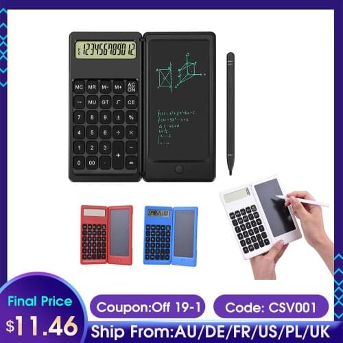 Folding Calculator 12-digit Calculator With LCD Handwriting Board Pen 6 Inch LCD Writing Tablet Stylus Pen for Office Study Work