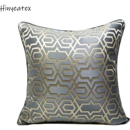 Modern Luxury Geometry Jacquard Woven Gray Blue Orange Pipping 45 x 45 cm Pillow Case Home Decor Armchair Sofa Cushion Cover