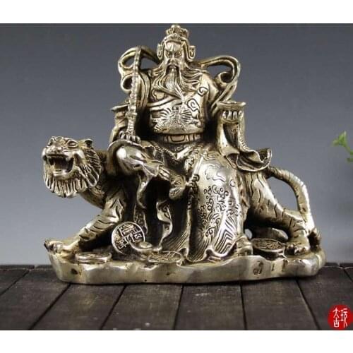 Antique Old MingDynasty silver carving--Sitting Tiger God of Wealth statue, hand crafts,best collection&adornment,free shipping