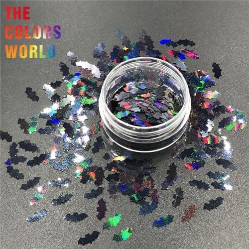 TCA1000 Bat 10MM Holographic Black Nail Glitter Nail Art Decoration Crafts Festival DIY Accessories Halloween Party Supplies