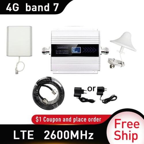 4G 2600mhz LTE DCS Moblie phone Booster 4G CDMA Signal Repeater Gain 65dB 4G Network Cellular Amplifier 5dbi omni indoor antenna