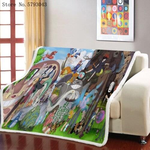 Spirited Away Sherpa Blanket A Voyage of Chihiro Blanket 3D Print Animation Cartoon Blanket For Bedroom Weighted Blanket