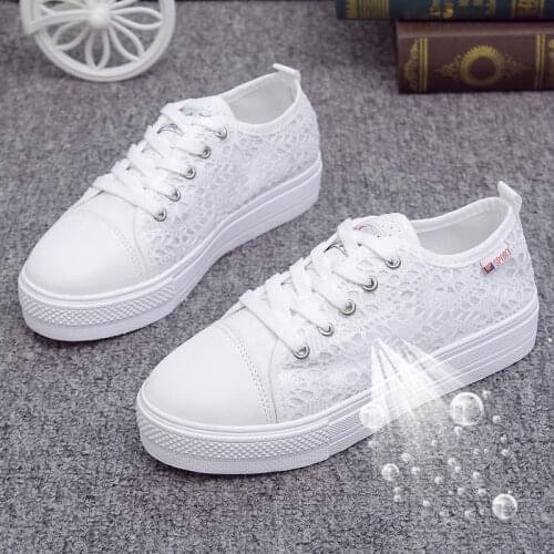 European and American large size womens shoes autumn 2021 hollow womens shoes net vamp breathable cake thick sole casual women